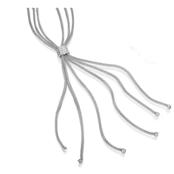 Sterling Silver Rhodium Plated Popcorn Multi Strand Diamond Tassel Necklace Length 18 Inches Image 2 Quality Gem LLC Bethel, CT