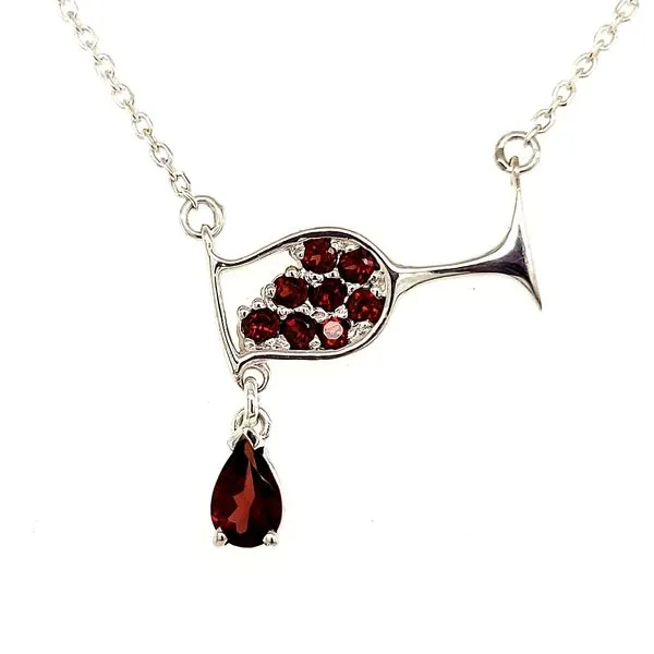 Sterling Silver Garnet Wine Glass Necklace Image 2 Quality Gem LLC Bethel, CT