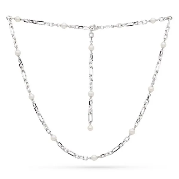 Sterling Silver Rhodium Plated Revival Astoria Figaro 13 Pearl Chain Link Multi Wear Station Necklace Length 20 Inches Image 5 Quality Gem LLC Bethel, CT
