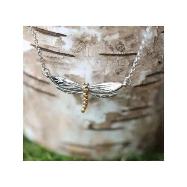 Sterling Silver and 18K Yellow Plate Blossom Flyte Dragonfly Necklace Length 17 Inches Image 3 Quality Gem LLC Bethel, CT