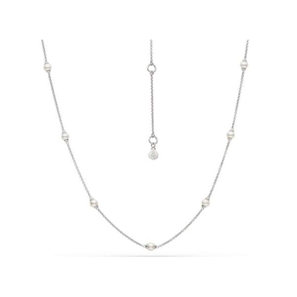 Sterling Silver Rhodium Plated Astoria Pearl Station Necklace Length 18 Inches Quality Gem LLC Bethel, CT