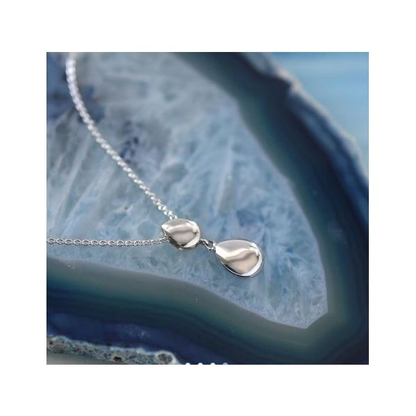 Sterling Silver Rhodium Plated Pebbles Twin Droplet Necklace Length 18 Inches Image 3 Quality Gem LLC Bethel, CT