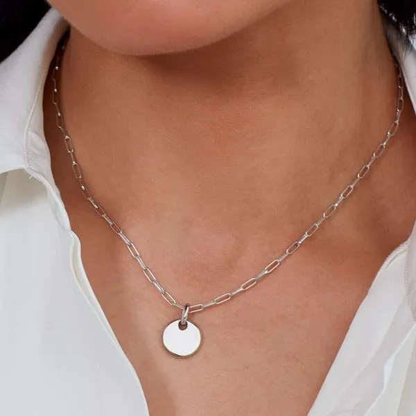 Sterling Silver Rhodium Plated Céleste Eclipse Minuit Disc Paperclip Necklace Length 17 Inches Image 2 Quality Gem LLC Bethel, CT