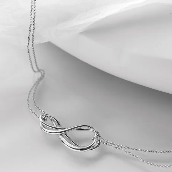 Sterling Silver Rhodium Plated Infinity Twin Chain Necklace Length 18 Inches Image 2 Quality Gem LLC Bethel, CT