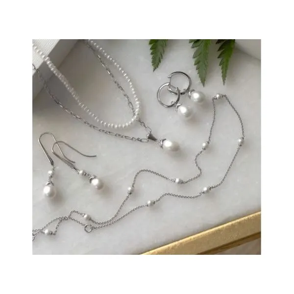 Sterling Silver Rhodium Plated Astoria Pearl Station Necklace Length 18 Inches Image 3 Quality Gem LLC Bethel, CT