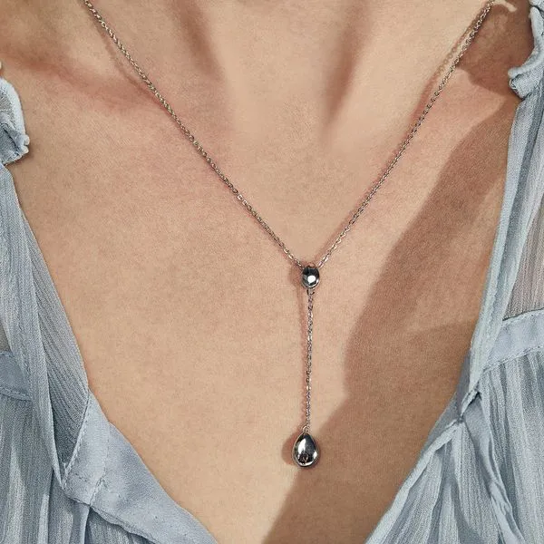 Sterling Silver Rhodium Plated Coast Pebble Linking Pebbles Chain Drop Lariat Necklace Length 18 Inches Image 2 Quality Gem LLC Bethel, CT