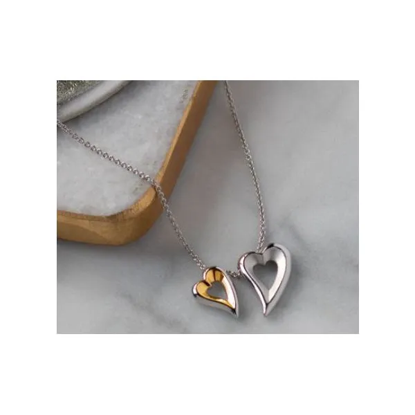 Sterling Silver 18K Gold Plate Double Heart Love Story Necklace Length 18 Inches Image 4 Quality Gem LLC Bethel, CT