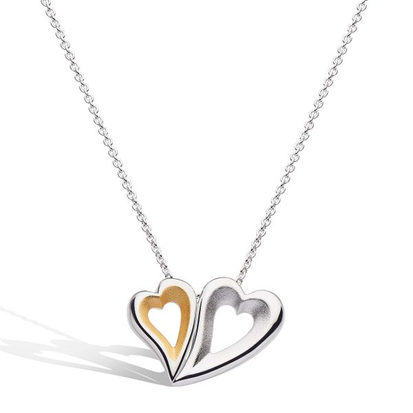 Sterling Silver 18K Gold Plate Double Heart Love Story Necklace Length 18 Inches Quality Gem LLC Bethel, CT