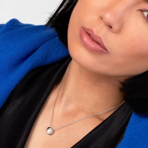 Sterling Silver Rhodium Plated Bevel Trilogy Pearl Necklace Length 18 Inches Image 4 Quality Gem LLC Bethel, CT