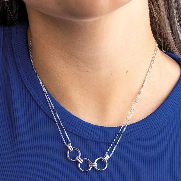 Sterling Silver Rhodium Plated Bevel Unity Twin Chain Necklace Length 18 Inches Image 2 Quality Gem LLC Bethel, CT