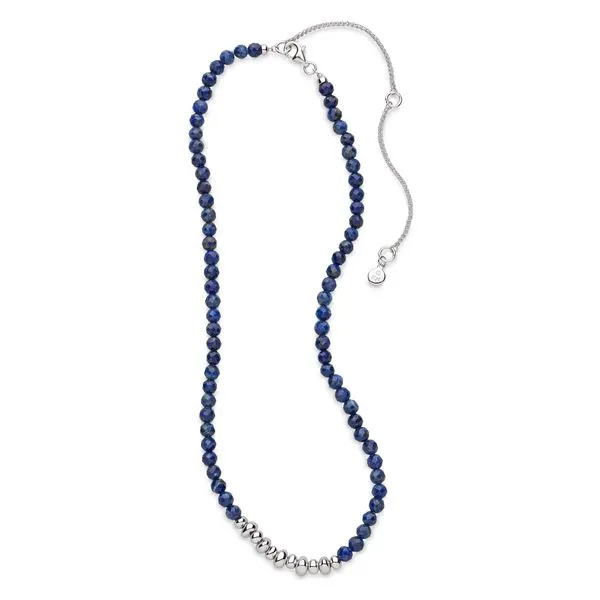 Sterling Silver Rhodium Plated Coast Tumble Azure Lapis Lazuli Beaded Necklace Adjustable Length 18 Image 2 Quality Gem LLC Bethel, CT
