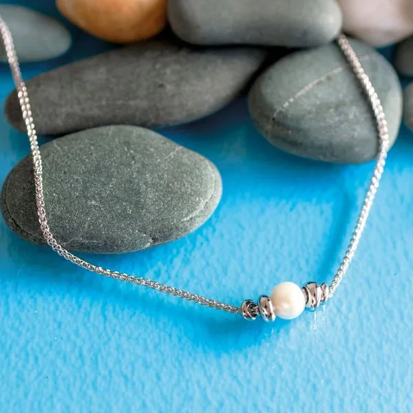 Sterling Silver Rhodium Plated Coast Tumble Pearl Necklace Image 4 Quality Gem LLC Bethel, CT