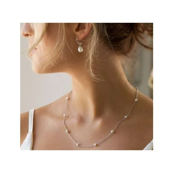Sterling Silver Rhodium Plated Astoria Pearl Station Necklace Length 18 Inches Image 2 Quality Gem LLC Bethel, CT