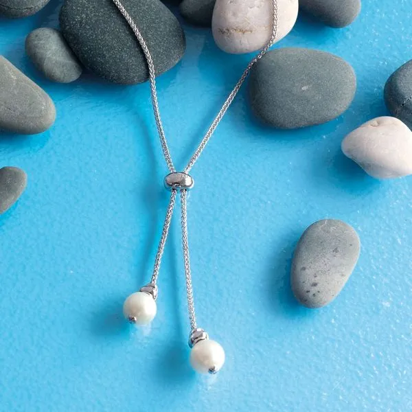 Sterling Silver Rhodium Plated Coast Tumble Freshwater Pearl Lariat Necklace Image 4 Quality Gem LLC Bethel, CT