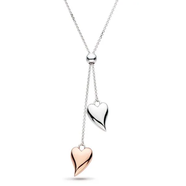 Sterling Silver & Rose Gold Plated Double Heart Lariat Necklace Quality Gem LLC Bethel, CT