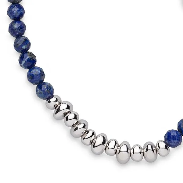 Sterling Silver Rhodium Plated Coast Tumble Azure Lapis Lazuli Beaded Necklace Adjustable Length 18 Inches Quality Gem LLC Bethel, CT