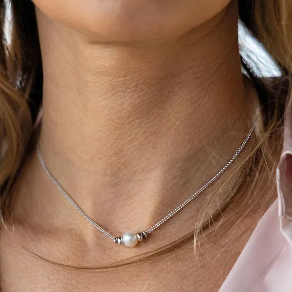 Sterling Silver Rhodium Plated Coast Tumble Pearl Necklace Image 2 Quality Gem LLC Bethel, CT