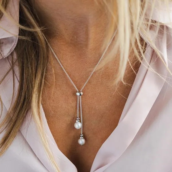 Sterling Silver Rhodium Plated Coast Tumble Freshwater Pearl Lariat Necklace Image 2 Quality Gem LLC Bethel, CT