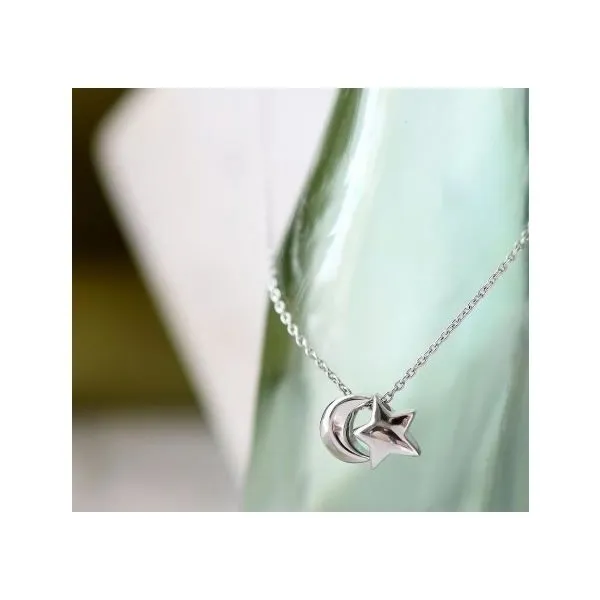 Sterling Silver Rhodium Plated Miniatures Moonlight Necklace Length 18 Inches Image 3 Quality Gem LLC Bethel, CT