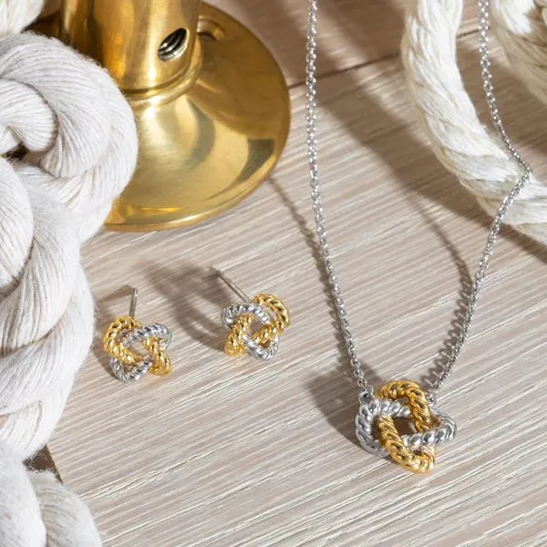 Sterling Silver/18K Yellow Gold Plate Rhodium Plated Marina Rope Knot Golden Necklace Length 18 Inches Image 5 Quality Gem LLC Bethel, CT
