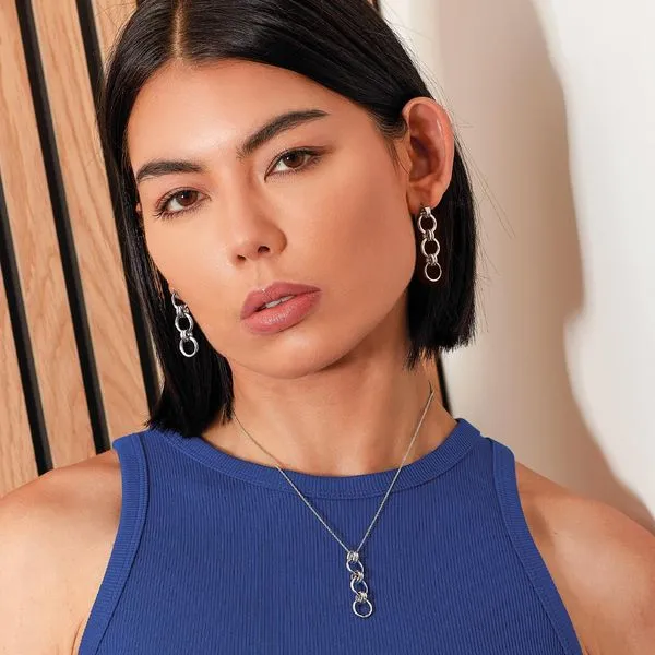 Sterling Silver Rhodium Plated Bevel Unity Trio Necklace Length 18 Inches Image 3 Quality Gem LLC Bethel, CT