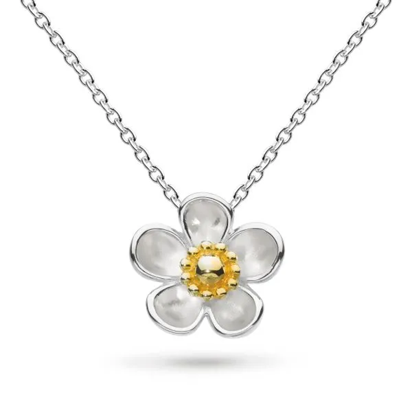 Sterling Silver & 18K Yellow Gold Plate Rhodium Plated Blossom Wood Rose Necklace Length 18 Inches Quality Gem LLC Bethel, CT