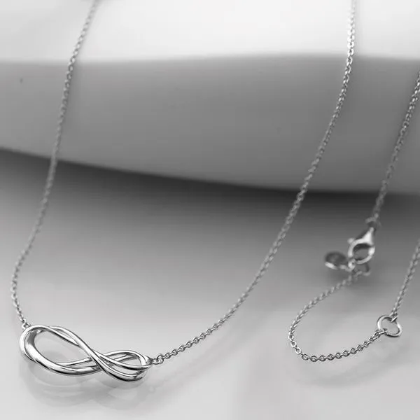 Sterling Silver Rhodium Plated Infinity Necklace Length 18 Inches Image 3 Quality Gem LLC Bethel, CT