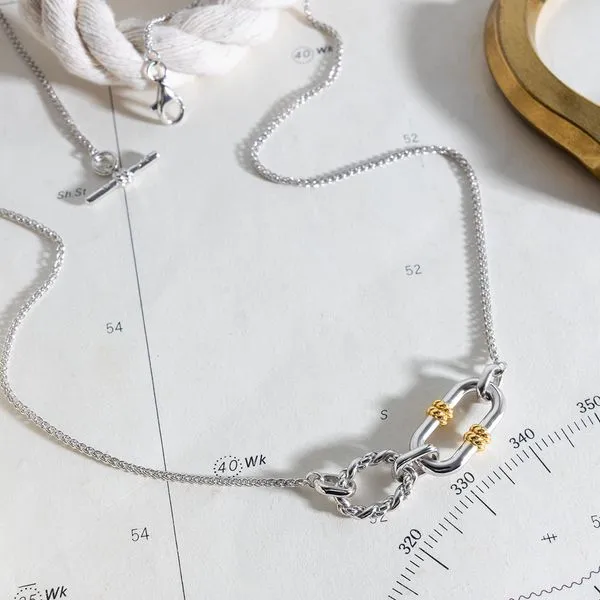 Sterling Silver & 18K Yellow Gold Plate Rhodium Plated Marina Rope Link Duo Golden Necklace Length 18 Inches Image 4 Quality Gem LLC Bethel, CT
