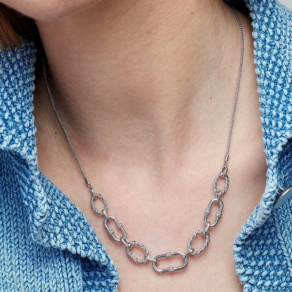 Sterling Silver Rhodium Plated Marina Rope Link Duo Graduated Chain Necklace Length 18 Inches Image 3 Quality Gem LLC Bethel, CT