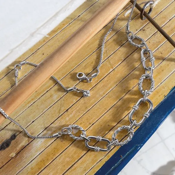 Sterling Silver Rhodium Plated Marina Rope Link Duo Graduated Chain Necklace Length 18 Inches Image 4 Quality Gem LLC Bethel, CT