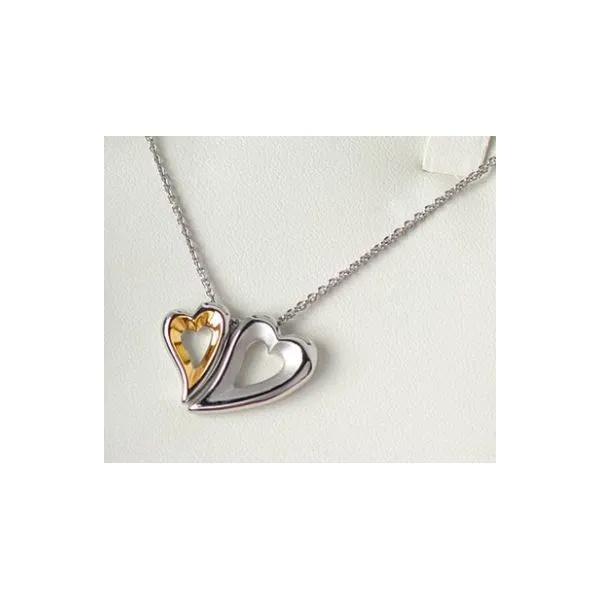 Sterling Silver 18K Gold Plate Double Heart Love Story Necklace Length 18 Inches Image 2 Quality Gem LLC Bethel, CT