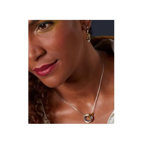 Sterling Silver and 18K Yellow Gold Plate Bevel Cirque Link Gold Necklace Image 2 Quality Gem LLC Bethel, CT