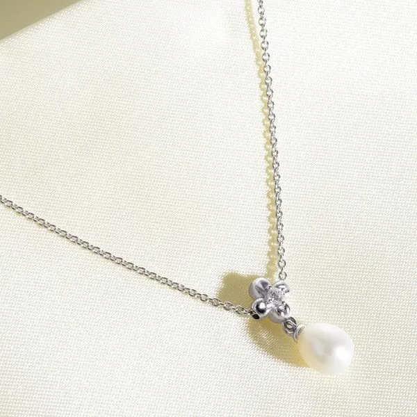 Sterling Silver Rhodium Plated Blossom Flyte Honey Flower Pearl Necklace Length 18 Inches Image 3 Quality Gem LLC Bethel, CT