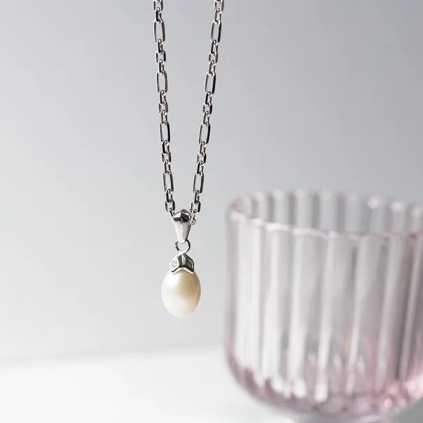Sterling Silver Rhodium Plated Revival Pearl Glitz Figaro Necklace Length 18 Inches Image 3 Quality Gem LLC Bethel, CT