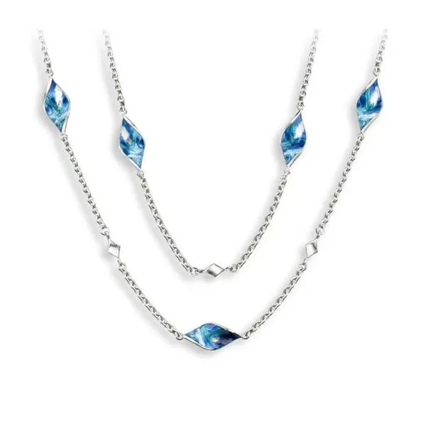 Sterling Silver Multi Blue Vitreous Enamel Double Sided Aurora Necklace Length 20 Inches Quality Gem LLC Bethel, CT