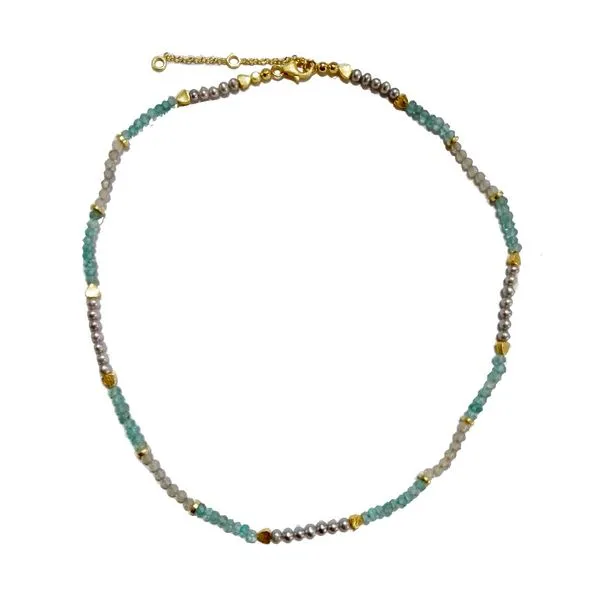 Sterling Silver 18K Vermeil Pearl-Apatite-Labradorite Rainbow Beaded Necklace Length 16-18 Inches Adjustable Quality Gem LLC Bethel, CT