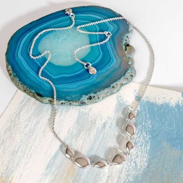 Sterling Silver Rhodium Plated Coast Pebbles Linking Pebbles Necklet Length 18 Inches Image 3 Quality Gem LLC Bethel, CT
