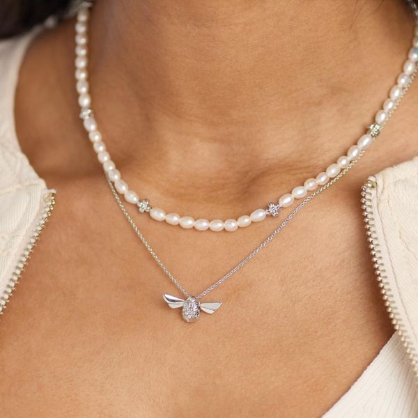 Sterling Silver Rhodium Plated Blossom Flyte Honey Flower Rice Pearl Station Necklace Length 18 Inches Image 4 Quality Gem LLC Bethel, CT