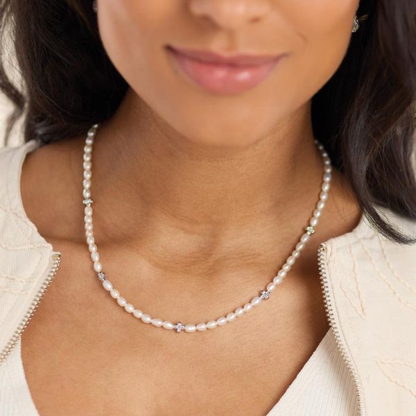 Sterling Silver Rhodium Plated Blossom Flyte Honey Flower Rice Pearl Station Necklace Length 18 Inches Image 5 Quality Gem LLC Bethel, CT