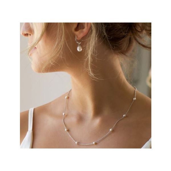 Sterling Silver Rhodium Plated Revival Classic Pearl Station Necklace Length 18 Inches Image 2 Quality Gem LLC Bethel, CT