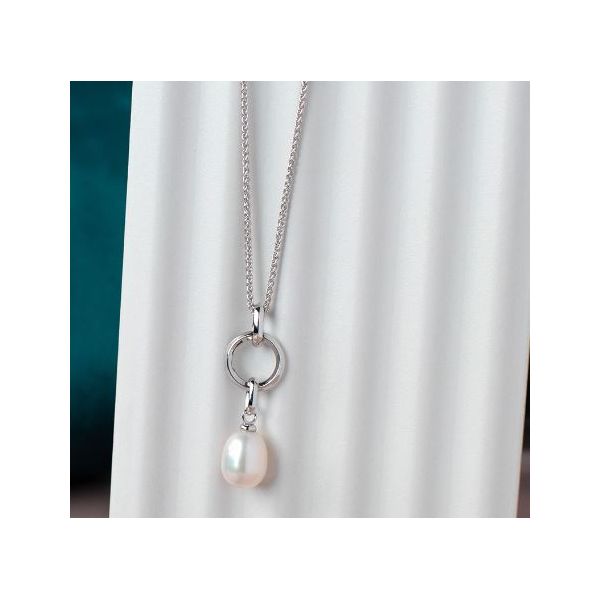 Sterling Silver Rhodium Plated Revival Classic Pearl Link Drop Necklace Length 22 Inches Image 2 Quality Gem LLC Bethel, CT