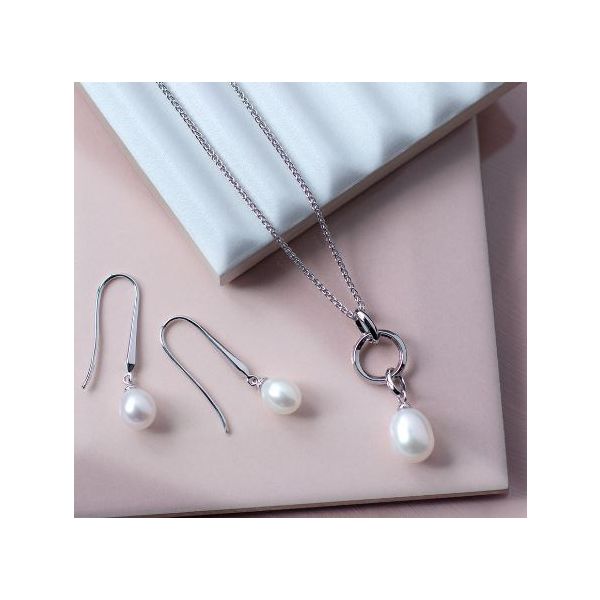 Sterling Silver Rhodium Plated Revival Classic Pearl Link Drop Necklace Length 22 Inches Image 3 Quality Gem LLC Bethel, CT