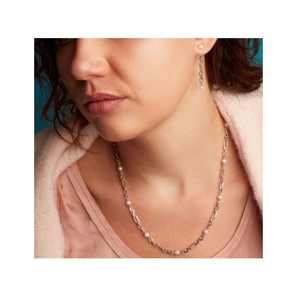 Sterling Silver Rhodium Plated Revival Figaro Pearl Chain Link Multi Wear Station Necklace Length 20 Inches Image 2 Quality Gem LLC Bethel, CT