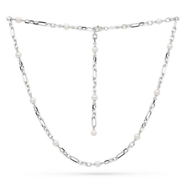 Sterling Silver Rhodium Plated Revival Figaro Pearl Chain Link Multi Wear Station Necklace Length 20 Inches Image 5 Quality Gem LLC Bethel, CT