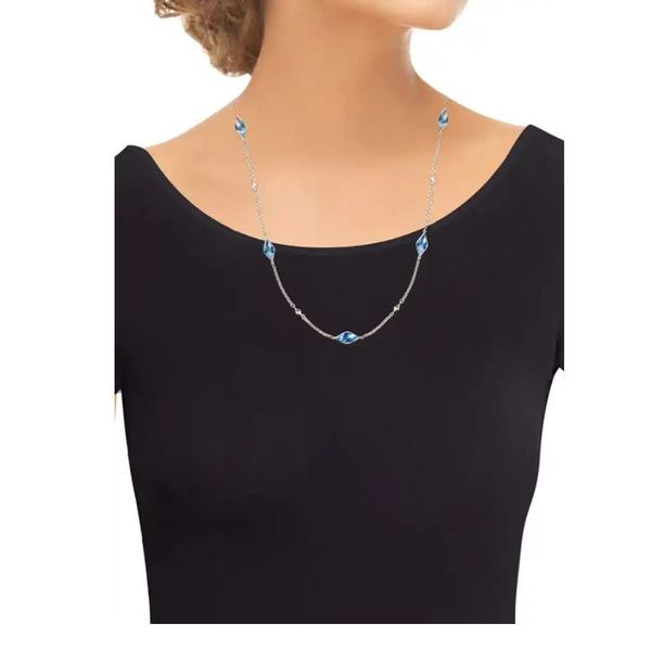 Sterling Silver Multi Blue Vitreous Enamel Double Sided Aurora Necklace Length 20 Inches Image 2 Quality Gem LLC Bethel, CT