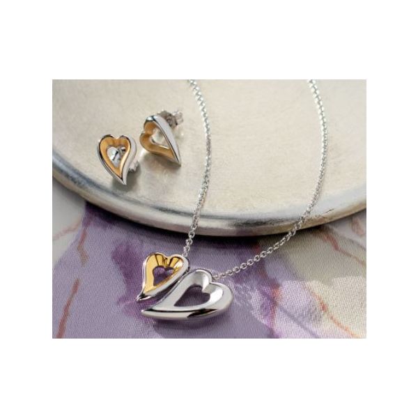 Sterling Silver 18K Gold Plate Double Heart Love Story Necklace Length 18 Inches Image 3 Quality Gem LLC Bethel, CT