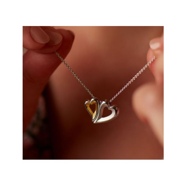 Sterling Silver 18K Gold Plate Double Heart Love Story Necklace Length 18 Inches Image 5 Quality Gem LLC Bethel, CT
