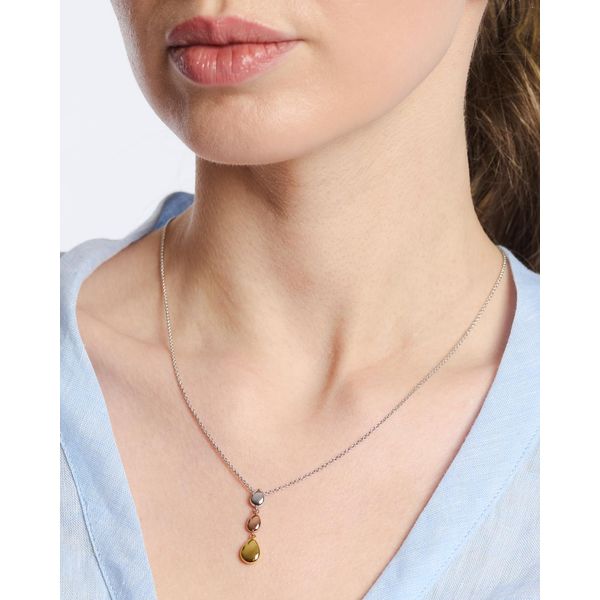Rhodium Plated Sterling Silver/18K Yellow And Rose Plate Coast Pebble Golden Triple Linking Pebbles Necklace Length 18 Inches Image 2 Quality Gem LLC Bethel, CT