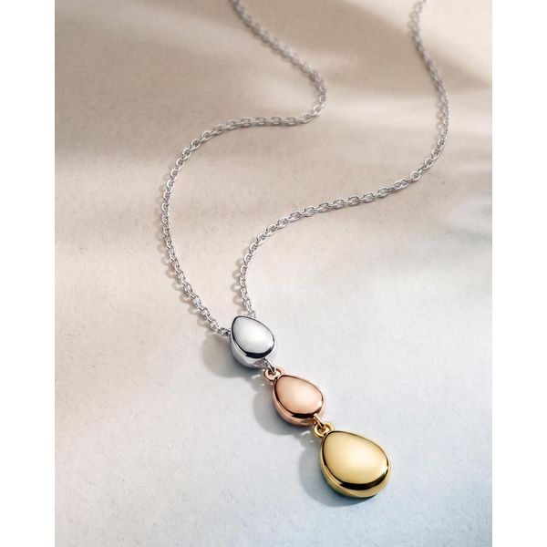 Rhodium Plated Sterling Silver/18K Yellow And Rose Plate Coast Pebble Golden Triple Linking Pebbles Necklace Length 18 Inches Image 3 Quality Gem LLC Bethel, CT