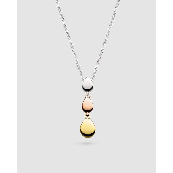 Rhodium Plated Sterling Silver/18K Yellow And Rose Plate Coast Pebble Golden Triple Linking Pebbles Necklace Length 18 Inches Quality Gem LLC Bethel, CT